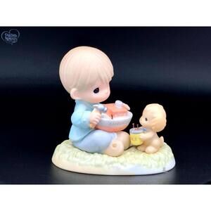 Precious Moments Ceramic Figurine - Boy and Puppy with Boat